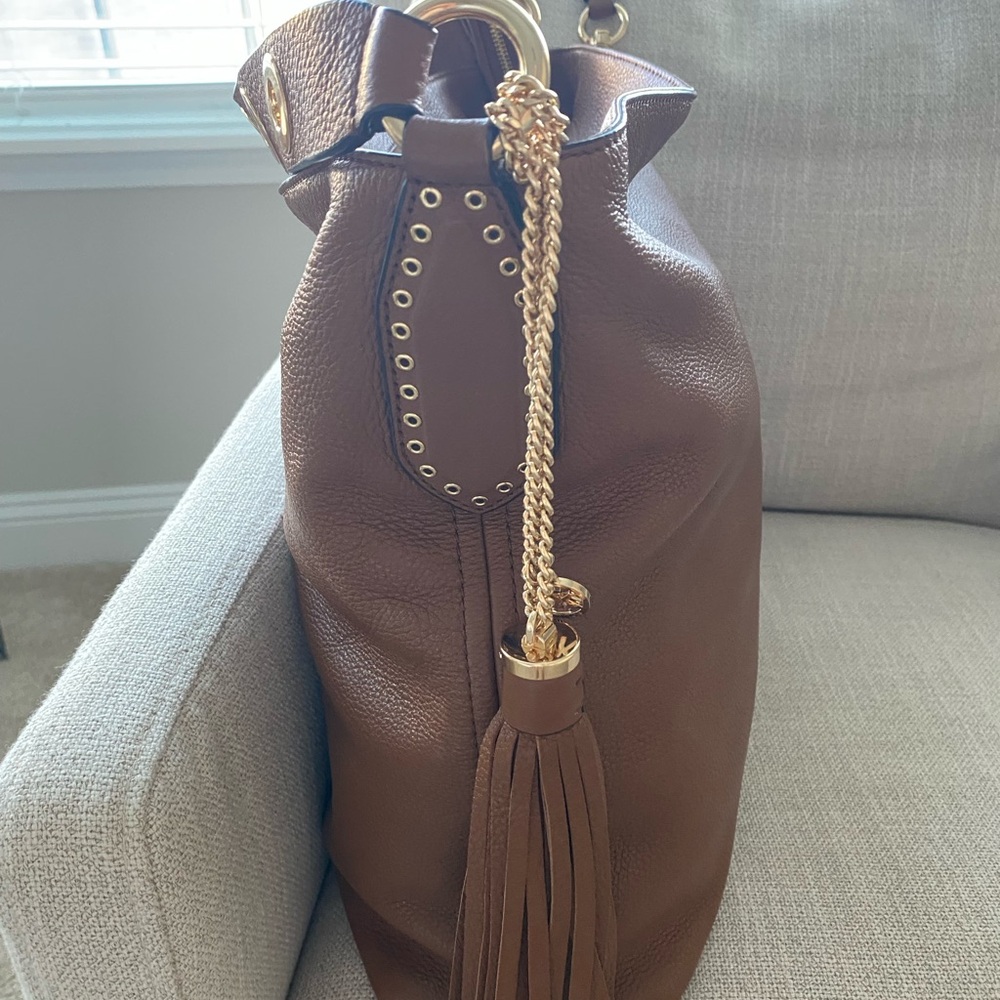 Michael Kors Tan Leather Shoulder Bag with Gold Accents - Picture 3 of 8